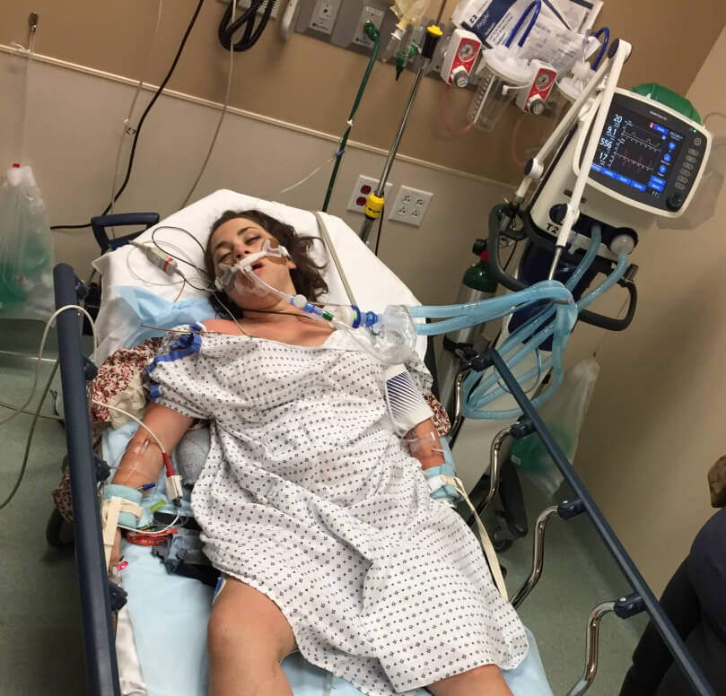 Hanna Lottritz hours after being admitted to hospital due to binge drinking